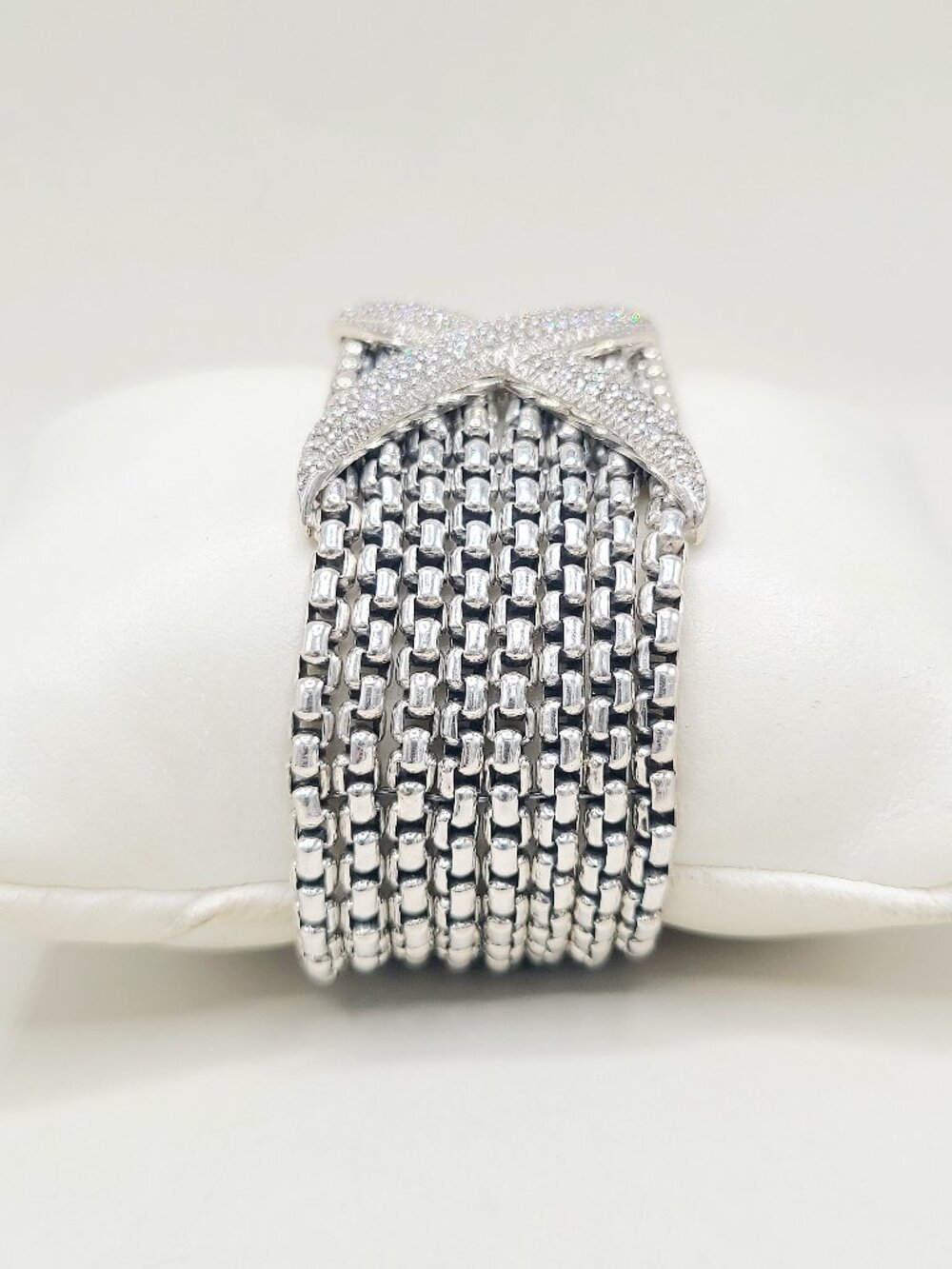 David Yurman Wide Diamond X Pave Box Chain Bracelet - Size Medium - RARE - Picture 8 of 13